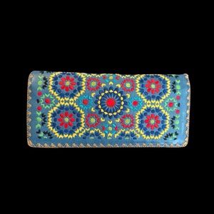 Festival Vibes Women’s Blue Yellow Embroidered Vegan Wallet
